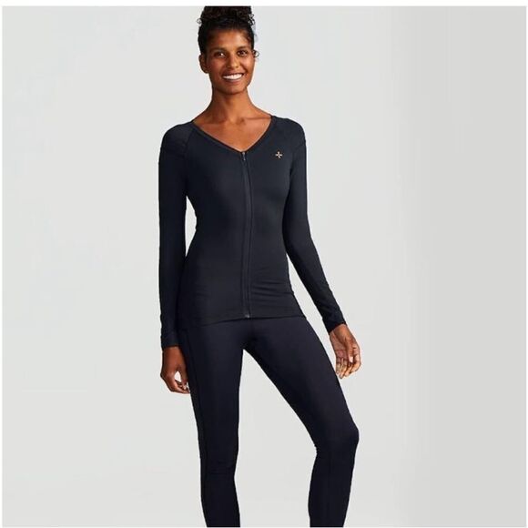 Tommie Copper NWT Long Sleeve V Neck Compression Front Zipper Black L - Picture 1 of 7
